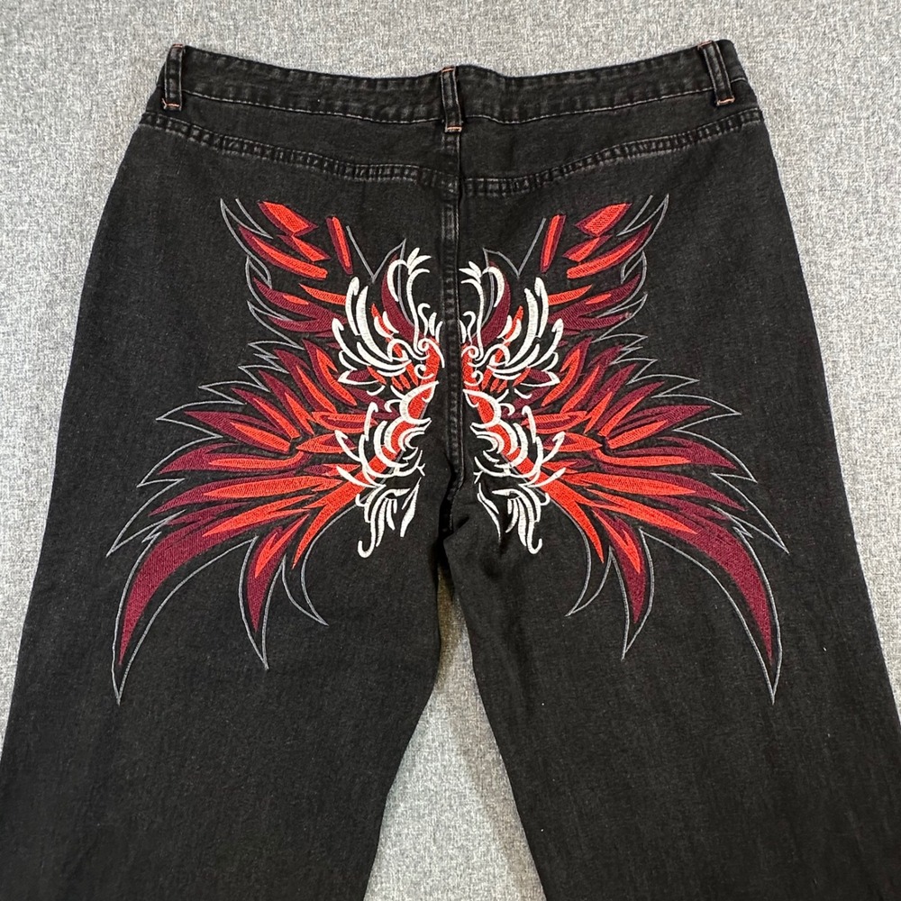 Manfinity Jeans Mens XXL Straight Leg Black Embroidered Butterfly Streetwear